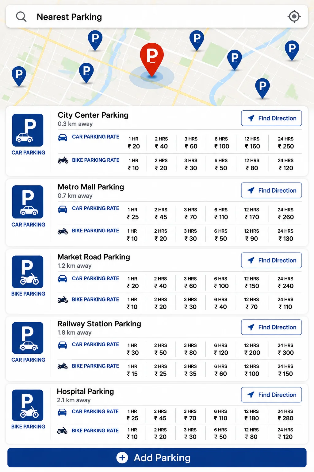 Nearest Parking Finder: Find Car & Bike Parking with Hourly Parking Rates