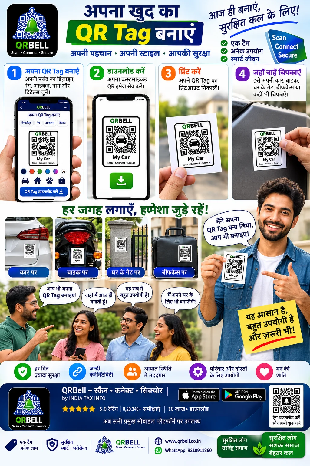 QRBELL: Create, Download and Print Your Own Smart QR Tag for Car, Bike, Home Gate & More