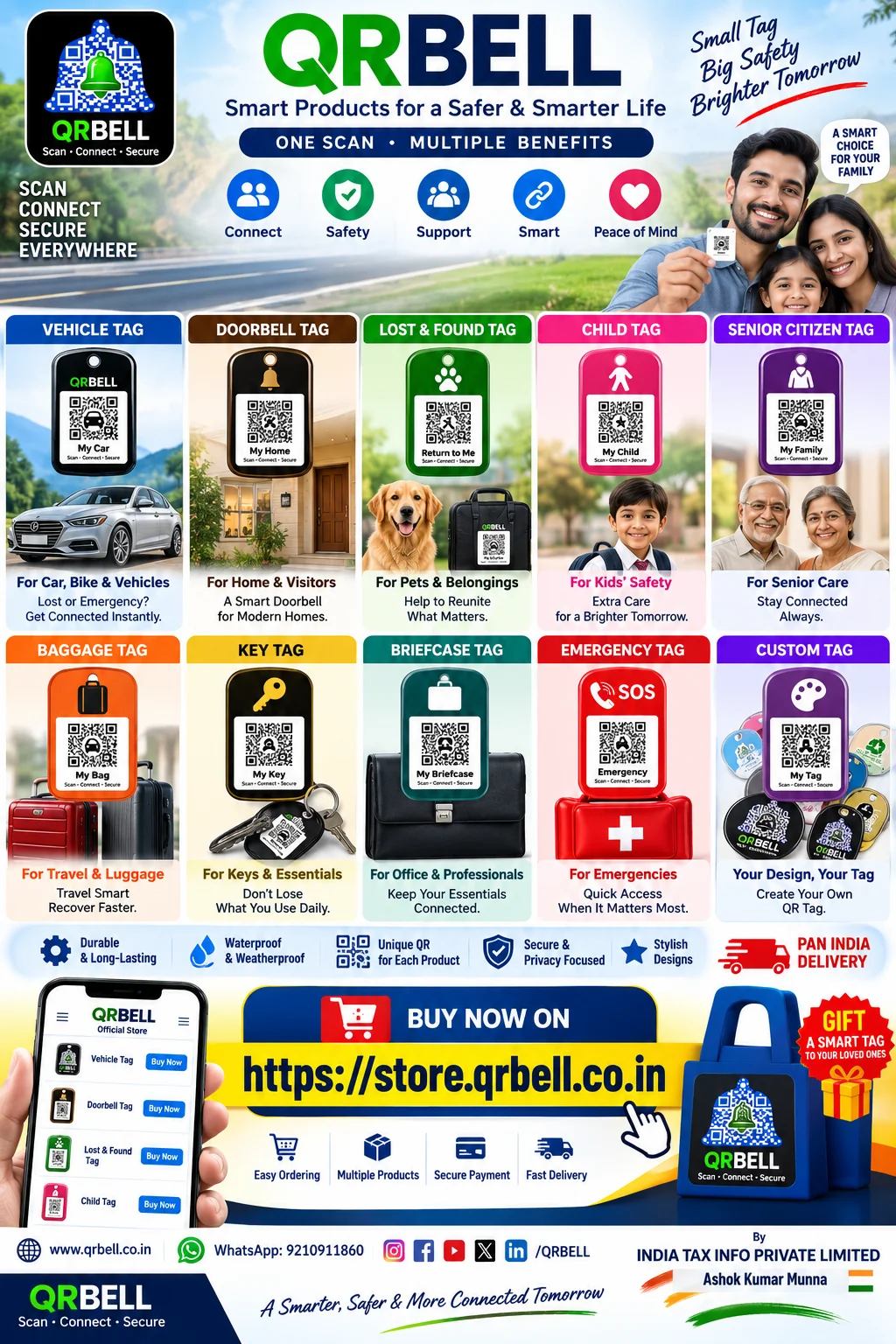 QRBELL Store Smart QR Tags: One Smart Solution for Vehicles, Homes, Luggage, Keys & Everyday Belongings