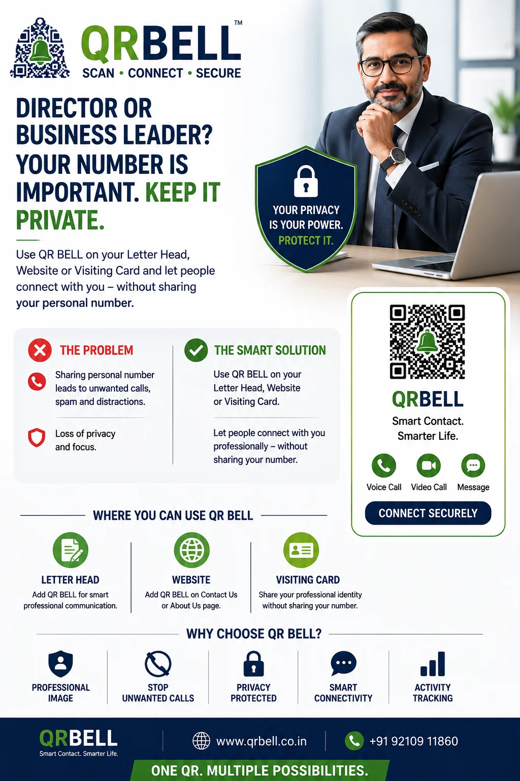 QR BELL for Directors, CEOs & Business Leaders: Keep Your Personal Number Private