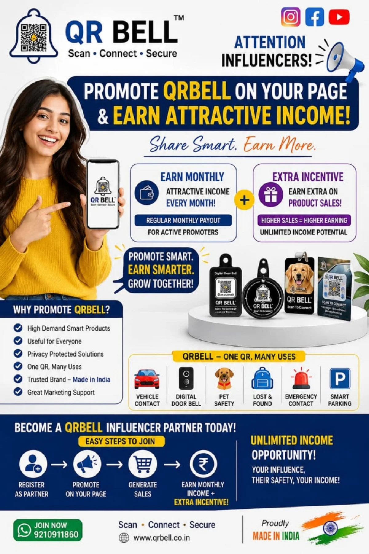QR BELL Influencer Partner Program: Social Media Influence को Income Opportunity में बदलें